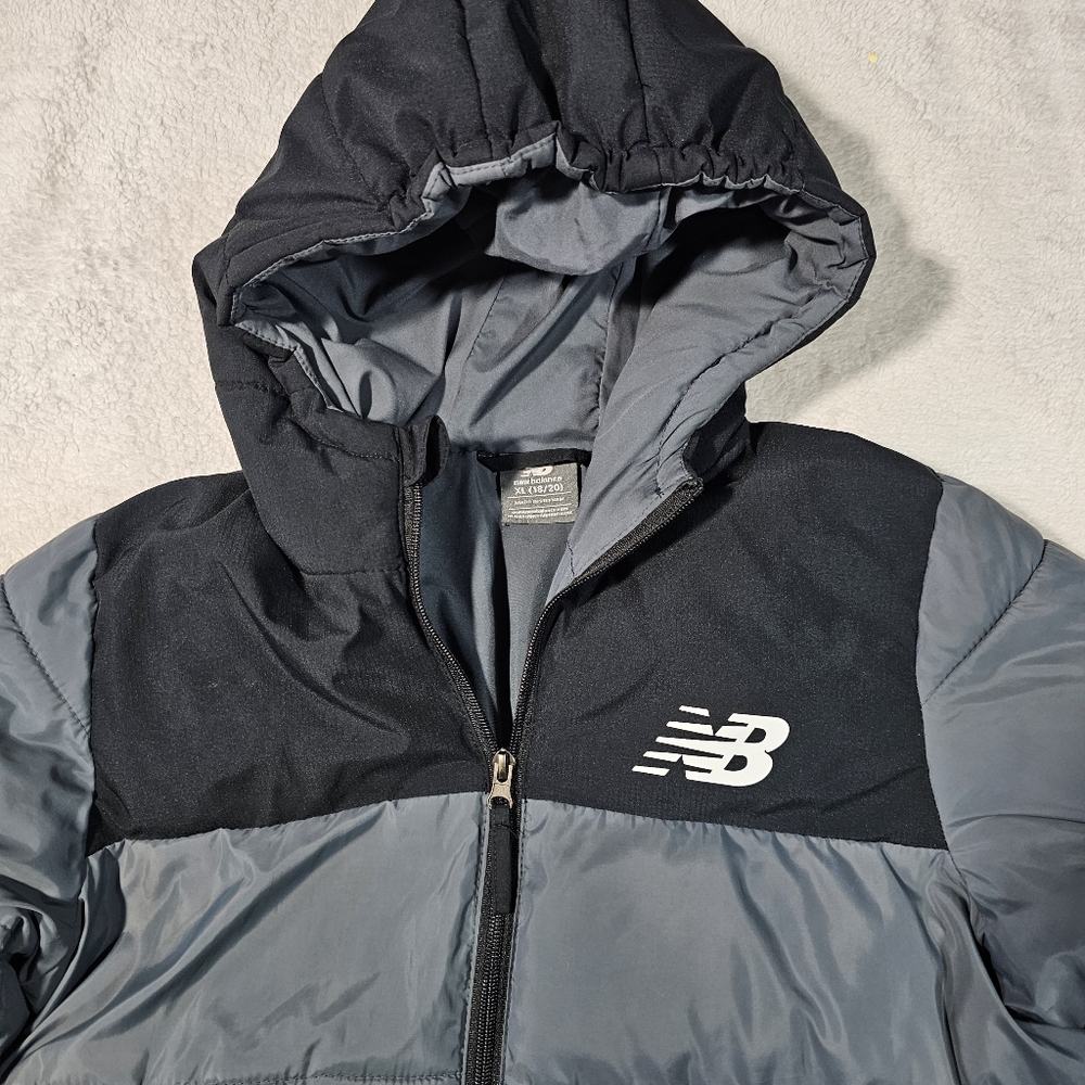 New Balance Black Gray Quilted Corduroy Ribbed Puffer Jacket 18/20 - Picture 4 of 8